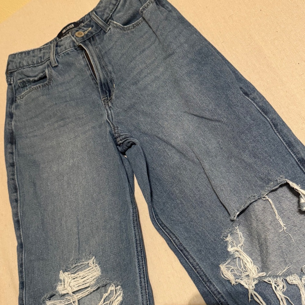 Hollister Ultra High-Rise Baggy Distressed Wide Leg Jeans Blue W25R 0R Y2k